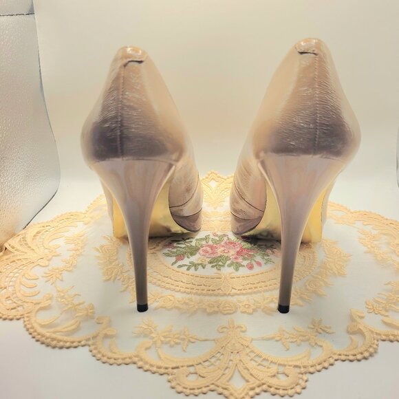 Express Nude Patent 9.5M Peep Toe Stiletto High Heels - Picture 2 of 5